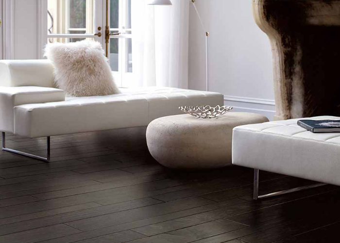 Hardwood Flooring in Reading Nook with White Chez Lounge and ottoman
